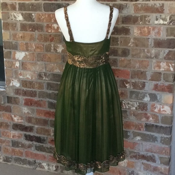 🧚🏼‍♀️✨Clearance Sale!✨ Adrianna Papell Green Silk Gold Sequin Dress - Picture 5 of 8